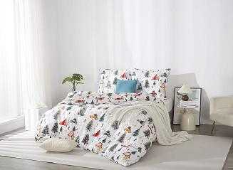 Biała Świąteczna Pościel z Mikrofibry z Nadrukiem 140x200 Xmass Skiing