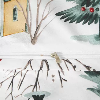 Biała Świąteczna Pościel z Mikrofibry z Nadrukiem 140x200 Xmass Skiing