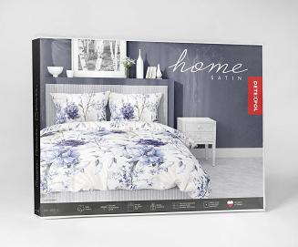 Pościel satynowa 160x200 Detexpol biała fioletowa niebieska w kwiaty i trawy