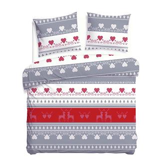 Pościel flanelowa FLANELOVE 180x200 szara w serca i choinki