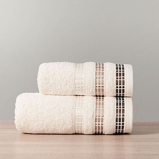 Ręcznik bawełniany LUXURY 70x140 kremowy z bordiurą w geometryczne pasy