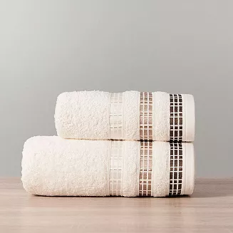 Ręcznik bawełniany LUXURY 70x140 kremowy z bordiurą w geometryczne pasy