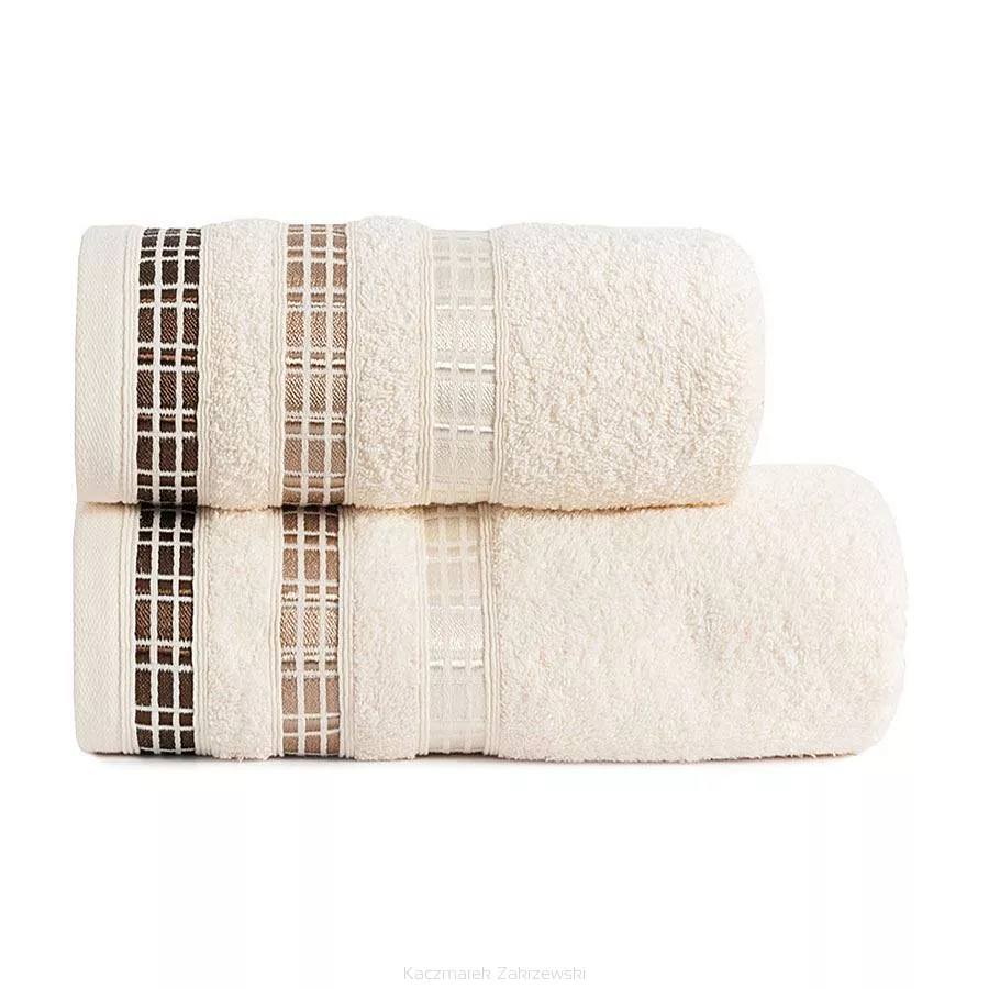 Ręcznik bawełniany LUXURY 70x140 kremowy z bordiurą w geometryczne pasy