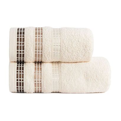 Ręcznik bawełniany LUXURY 70x140 kremowy z bordiurą w geometryczne pasy