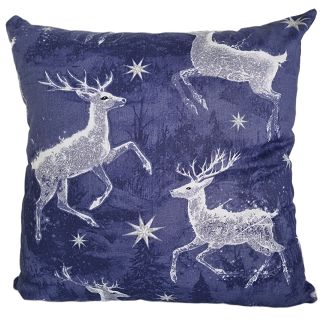 Poszewka bawełniana świąteczna 40x40 granatowa biała zaczarowane renifery