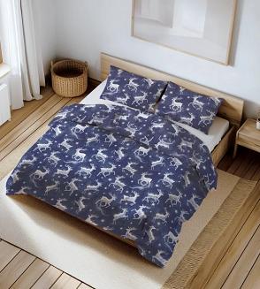 Poszewka bawełniana świąteczna 40x40 granatowa biała zaczarowane renifery