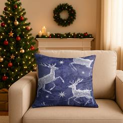 Poszewka bawełniana świąteczna 40x40 granatowa biała zaczarowane renifery
