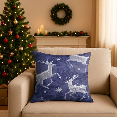 Poszewka bawełniana świąteczna 40x40 granatowa biała zaczarowane renifery