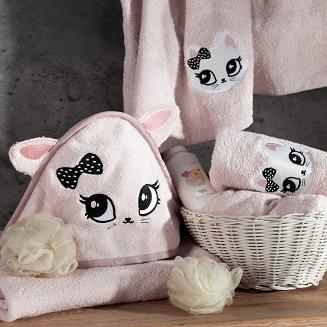 Ręcznik dziecięcy z kapturkiem BABY72 100x100 Eurofirany różowy z kotkiem