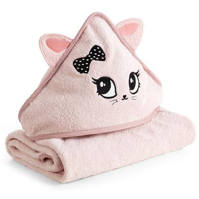 Ręcznik dziecięcy z kapturkiem BABY72 100x100 Eurofirany różowy z kotkiem