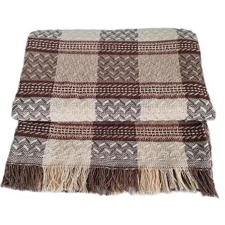 Narzuta dekoracyjna tkana 170x205 taupe terakota beżowa krata