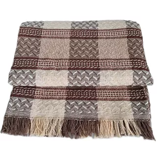 Narzuta dekoracyjna tkana 170x205 taupe terakota beżowa krata