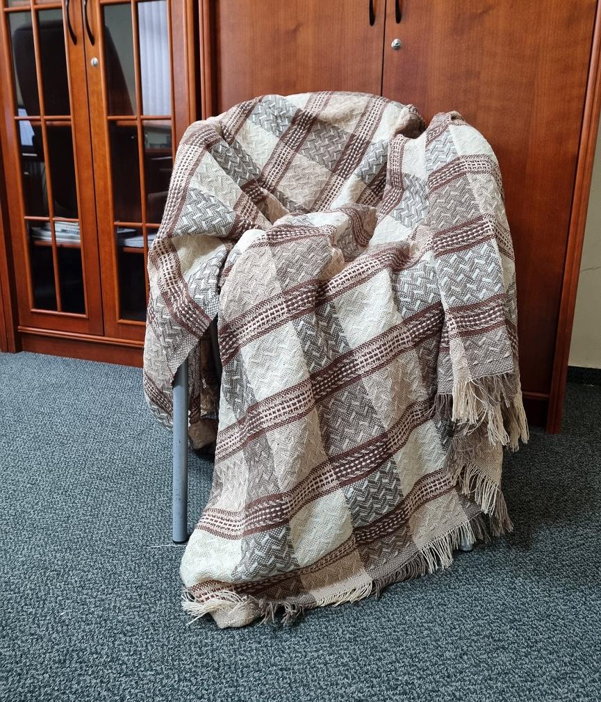 Narzuta dekoracyjna tkana 170x205 taupe terakota beżowa krata