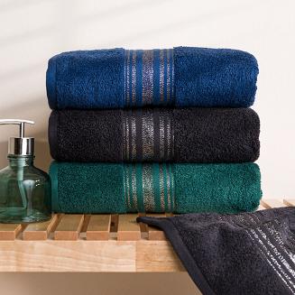 Ręcznik bawełniany OSKAR 70x140 czarny bordiura z szampańską nicią