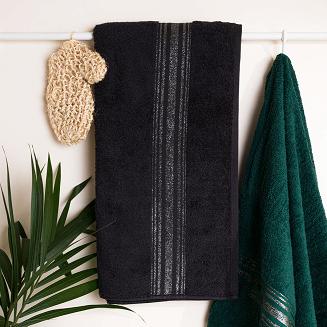 Ręcznik bawełniany OSKAR 70x140 czarny bordiura z szampańską nicią
