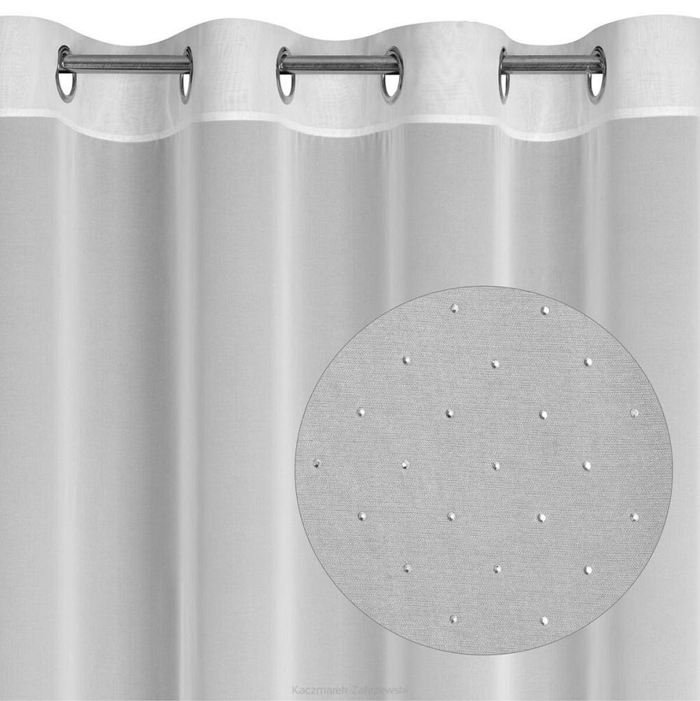 Firana gotowa na przelotkach ARIADNA 140x250 Eurofirany biała zdobiona na dole diamencikami