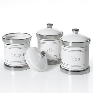 Pojemniki ceramiczne do kuchni ADELA komplet 3 szt. biały srebrne kawa herbata cukier