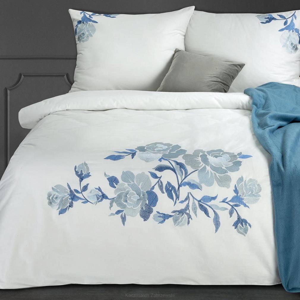 Pościel haftowana HAFT3 200x220 Eurofirany kwiaty biała