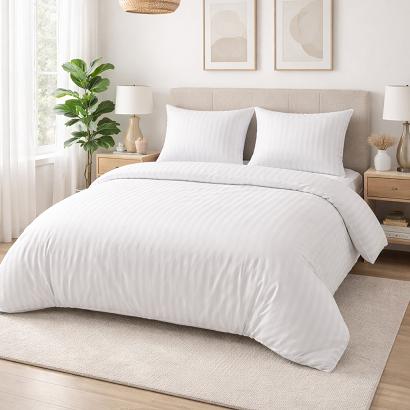 Komplet pościeli hotelowej adamaszek bawełniana 160x200 biała