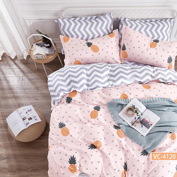 Pościel dla dzieci 160x200 różowa biała szara ananasy zygzak