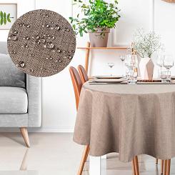 Obrus dekoracyjny wodoodporny KATE 150 Eurofirany beżowy okrągły strukturalna faktura