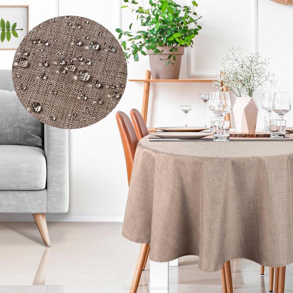 Obrus dekoracyjny wodoodporny KATE 150 Eurofirany beżowy okrągły strukturalna faktura