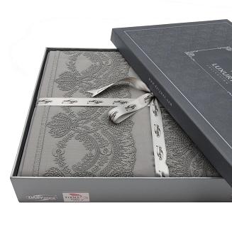 Pościel satyna bawełniana z gipiurą  220x200 Valinor szara