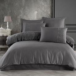 Pościel satyna bawełniana VALINOR 220x200 LUXURY szara z gipiurą