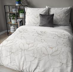 Pościel satynowa 160x200 Detexpol kremowa kwiaty lotosu