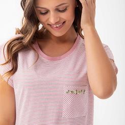 Piżama damska LUNA kod 323 różowa w przecierane paski spodnie bermudy