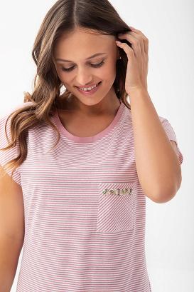 Piżama damska LUNA kod 323 różowa w przecierane paski spodnie bermudy