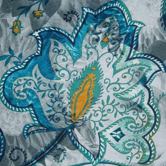 Pościel satynowa NIKA 160x200 Eurofirany niebieska biała wielokolorowa paisley kwiaty