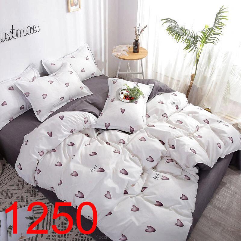 Komplet pościeli dwustronnej 160x200 fioletowe serduszka na bieli