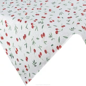 Obrus dekoracyjny wodoodporny CHERRY 140x220 Eurofirany biały w czerwone wiśnie