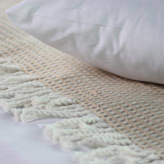 Koc bawełniany CHECK 200x220 beżowy z frędzlami