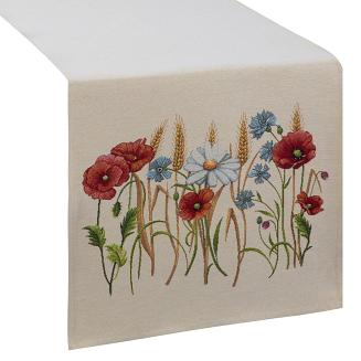 Bieżnik obrus dekoracyjny gobelin 40x100 Eurofirany naturalny kwiaty maki