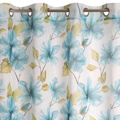 Firana gotowa na przelotkach SOFIA 140x250 Eurofirany biała niebieska w kwiaty