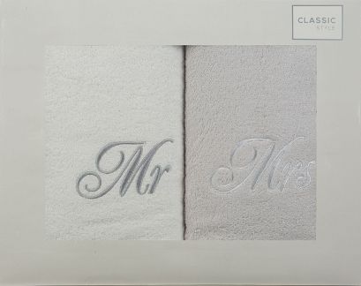 Komplet ręczników 2 szt. Mr-Mrs 70x140 Eurofirany biały srebrny