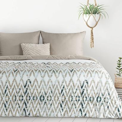 Pościel VERANO4 140x200 Design91 biała jasnobrązowa zielona zygzak