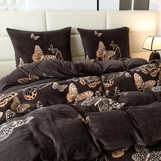 Pościel polarowa 220x200 welur czekoladowa w motyle