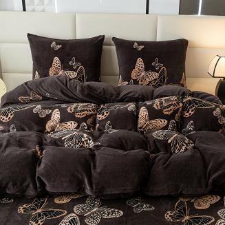Pościel polarowa 220x200 welur czekoladowa w motyle