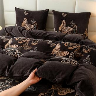 Pościel polarowa 220x200 welur czekoladowa w motyle