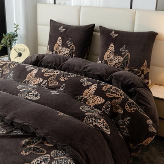 Pościel polarowa 220x200 welur czekoladowa w motyle
