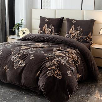Pościel polarowa 220x200 welur czekoladowa w motyle