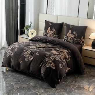 Pościel polarowa 220x200 welur czekoladowa w motyle