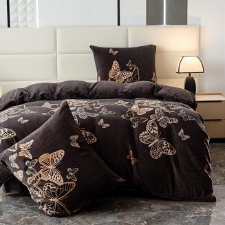 Pościel polarowa 220x200 welur czekoladowa w motyle