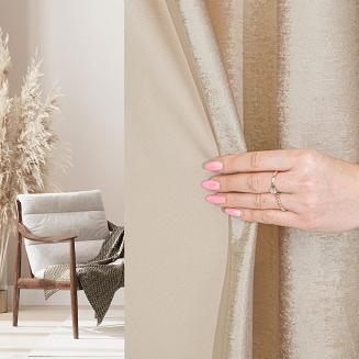 Zasłona gotowa na przelotkach ELEONORA 140x250 jasnobeżowa ze złotym nadrukiem