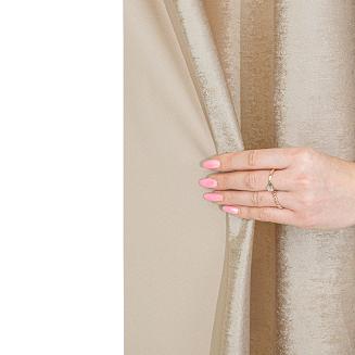 Zasłona gotowa na przelotkach ELEONORA 140x250 jasnobeżowa ze złotym nadrukiem