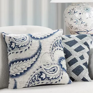 Poszewka dekoracyjna SABRINA 43x43 Eurofirany kremowa granatowa ornament paisley
