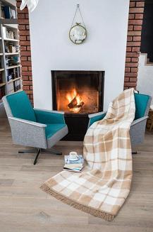 Koc bawełniano-akrylowy 150x200 wzór 1012-1 beżowy kremowy krata